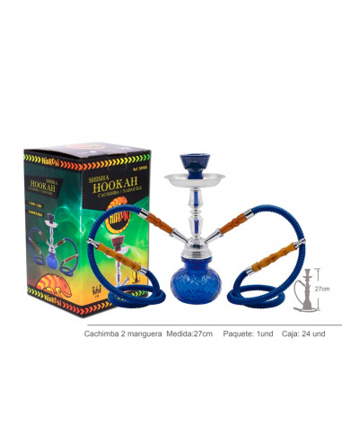 SHISHA CRISTAL HIBRON 2 MANGUERAS 27CM AZUL