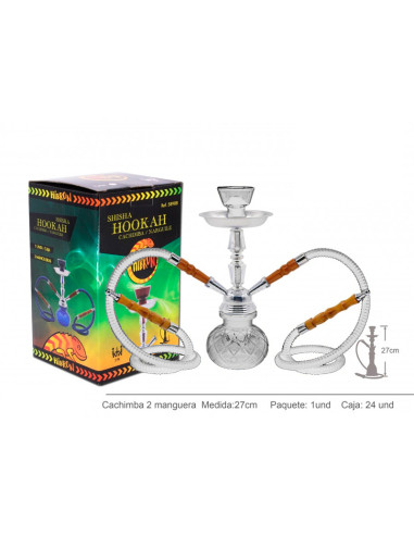 SHISHA CRISTAL HIBRON 2 MANGUERAS 27CM BLANCA