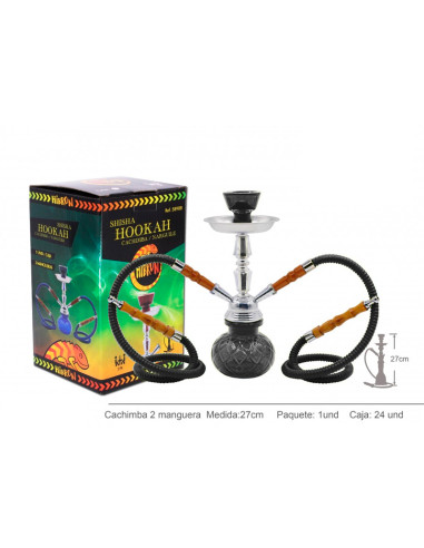 SHISHA CRISTAL HIBRON 2 MANGUERAS 27CM NEGRA