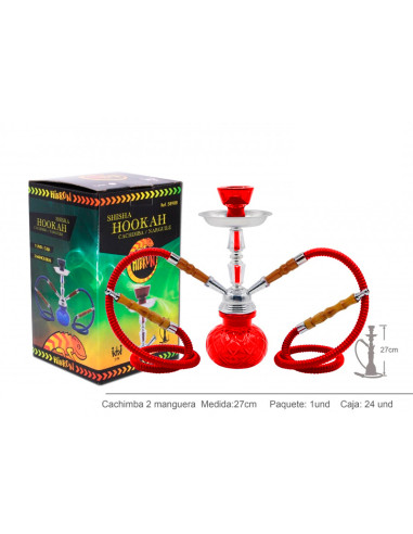 SHISHA CRISTAL HIBRON 2 MANGUERAS 27CM ROJA