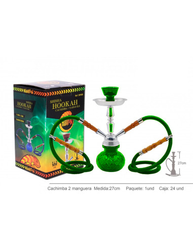 SHISHA CRISTAL HIBRON 2 MANGUERAS 27CM VERDE