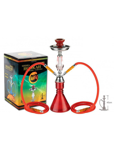 SHISHA CRISTAL HIBRON 2 MANGUERAS 45CM ROJO