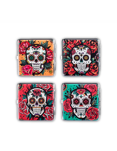 EXP.12 PITILLERAS METAL CHAMP SKULLS AND FLOWERS (9.5 X 9.8 CM)